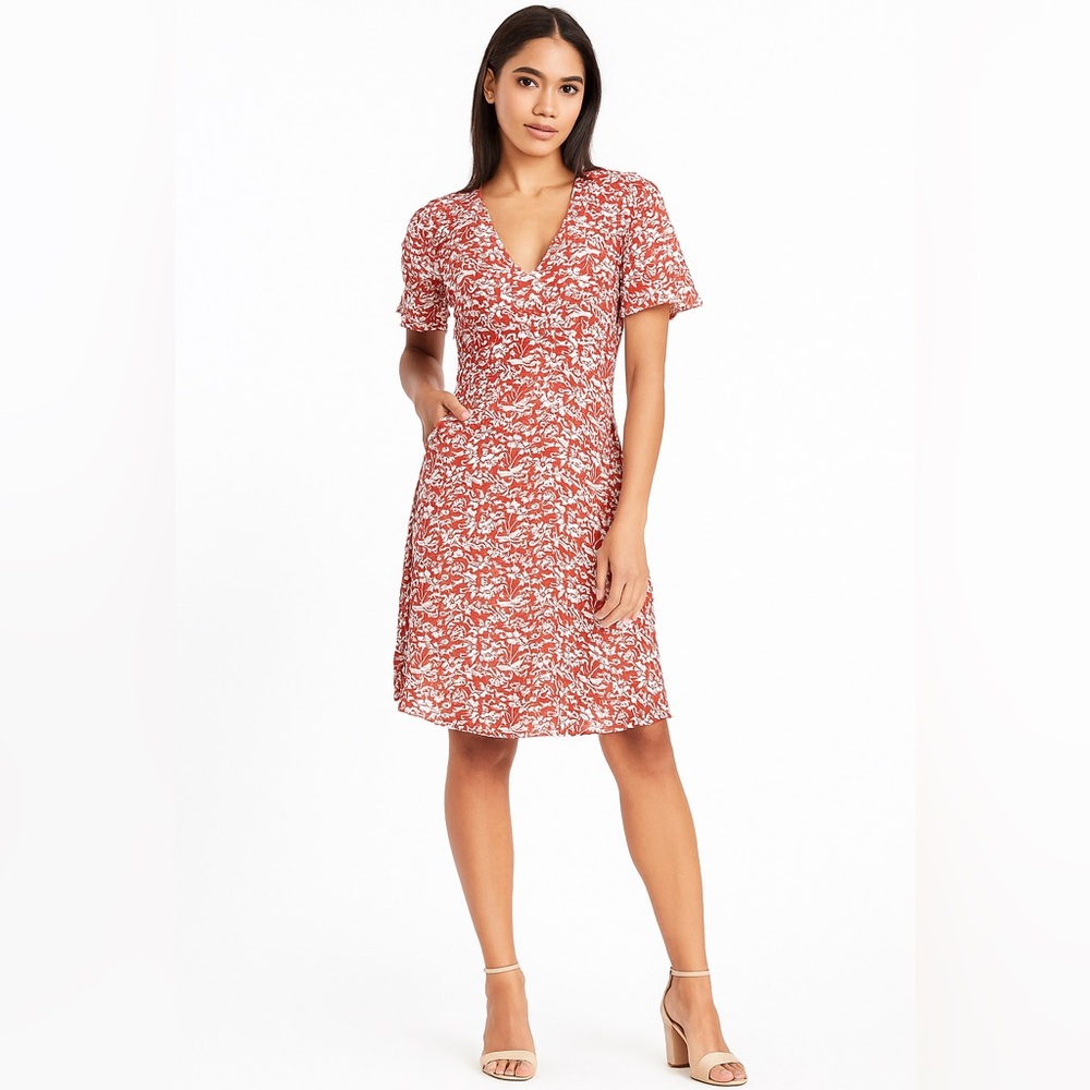 Brooks Brothers Red Floral Flutter Sleeve Dress NWT